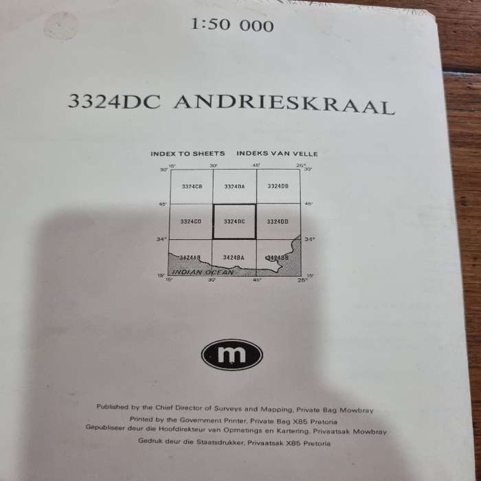 Vintage Andrieskraal Topographical Map - Scale 1:50 000 - 3324DC Andrieskraal