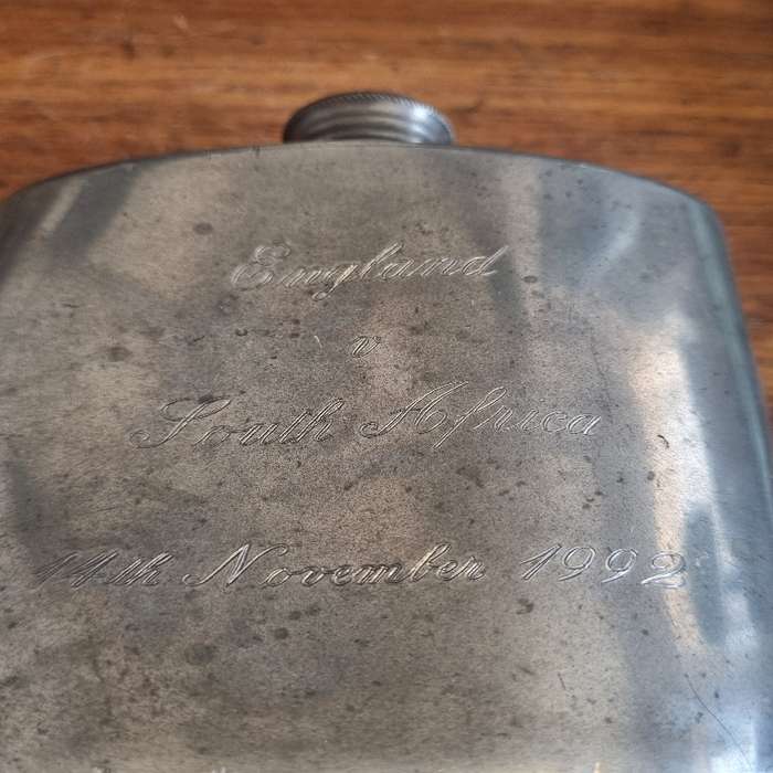 Pewter flask - Sheffield England - England vs South Africa 14th November 1992