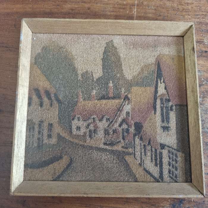 Small Vintage Artwork in wooden frame - 19cm x 14cm - Handmade with Isle of Wight Sands