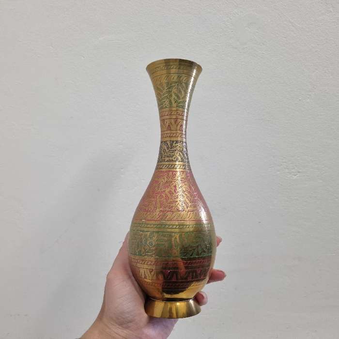 Tall Vintage brass vase with colour - Height - 30cm