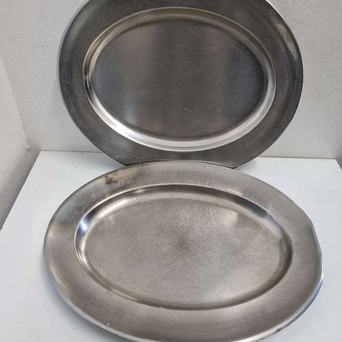 2 x Very Large Stainless Steel Serving Trays