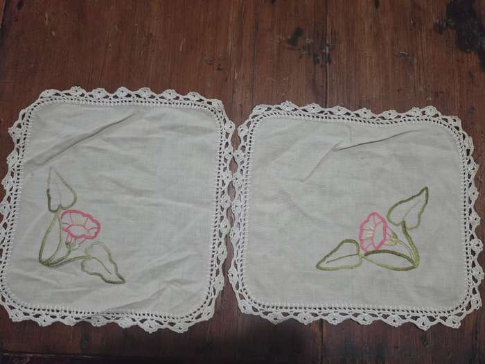 2 x Vintage Embroidered and Crochet Doilies - 22cm x 22cm