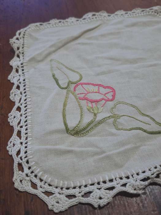 2 x Vintage Embroidered and Crochet Doilies - 22cm x 22cm