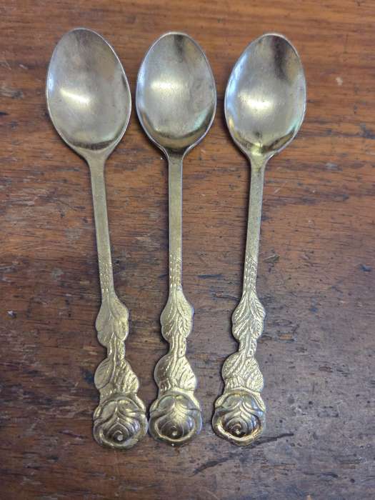 3 x Vintage Gold Colored Teaspoons