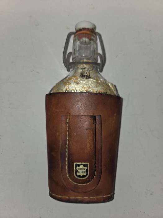 Vintage German Bottle with Leather cover and lighter space
