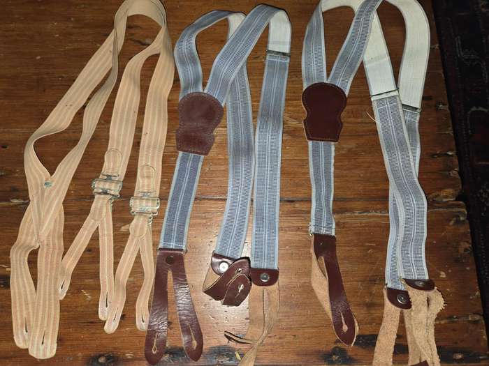 3 x Vintage Suspenders with leather detail - 1970's