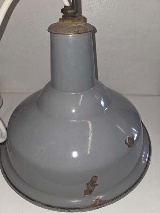 Vintage Benjamin Industrial Lamp shade - Grey Enamel - with plug and light fitting - Working