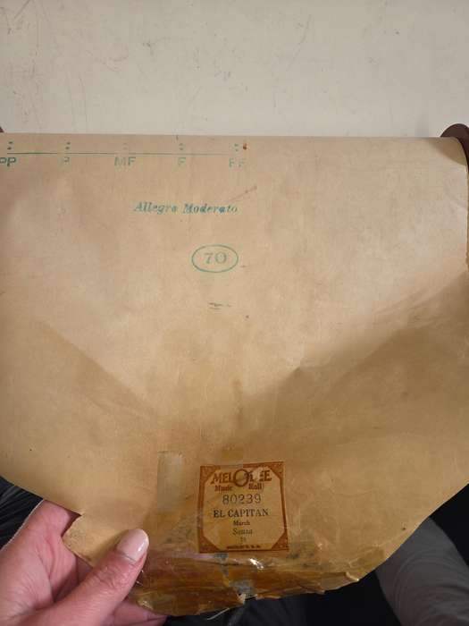 Vintage Melodee player piano music roll for 'El Capitan' March by John Philip Sousa - Made in USA