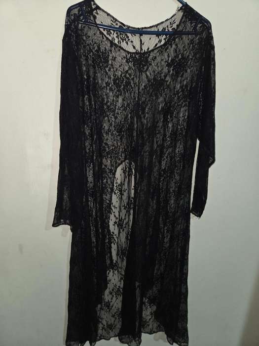 Black lace long top for wearing over any outfit - Size XL
