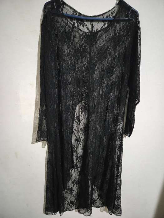 Black lace long top for wearing over any outfit - Size XL