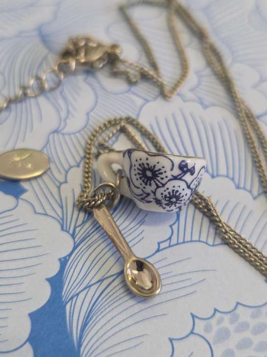 Necklace with cup and spoon pendant