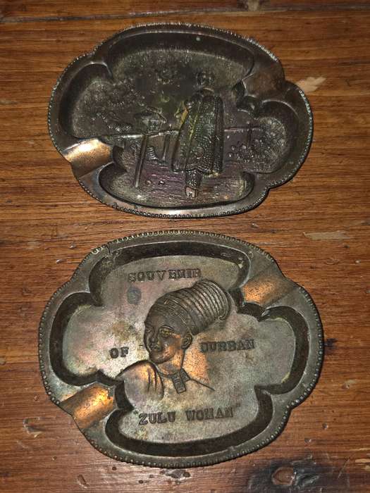 2 x Souvenir of Durban Ashtrays - Zulu Woman