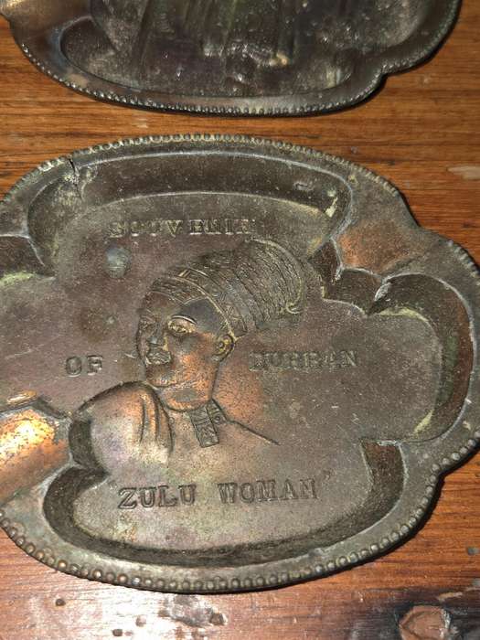 2 x Souvenir of Durban Ashtrays - Zulu Woman