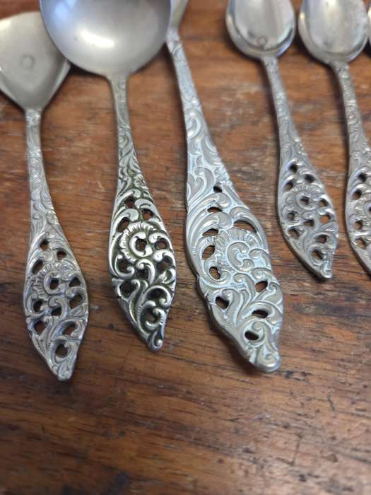 13 Piece vintage teaspoon and cake fork set with sugar spoon and jam spoons