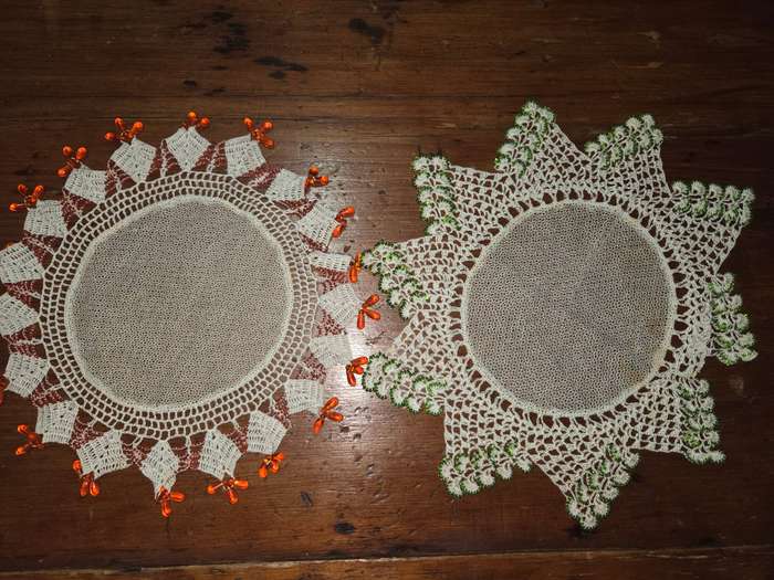 2 x Vintage doilies with the finest beadwork