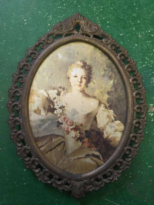 Vintage silk print in metal frame - Made in Italy 16cm x 11.5cm