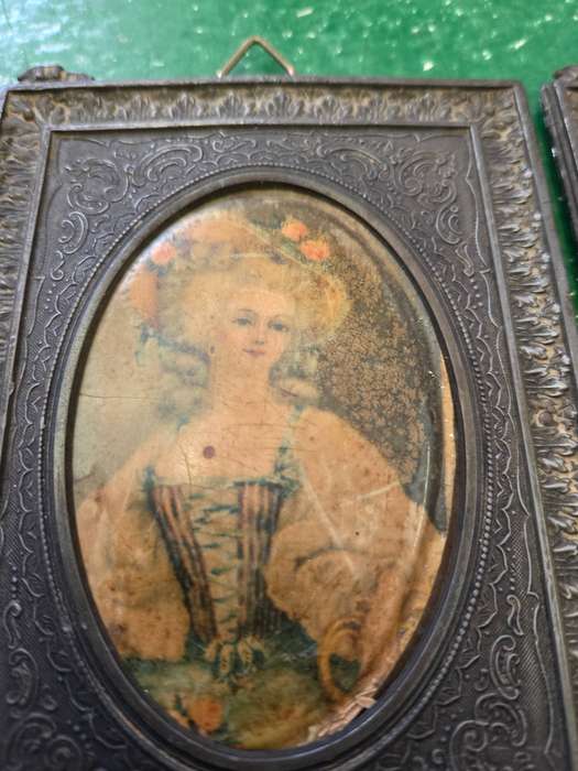 Beautiful Antique set of photos /prints of Victorian couple In metal frames Size -13.5cm x 10cm each