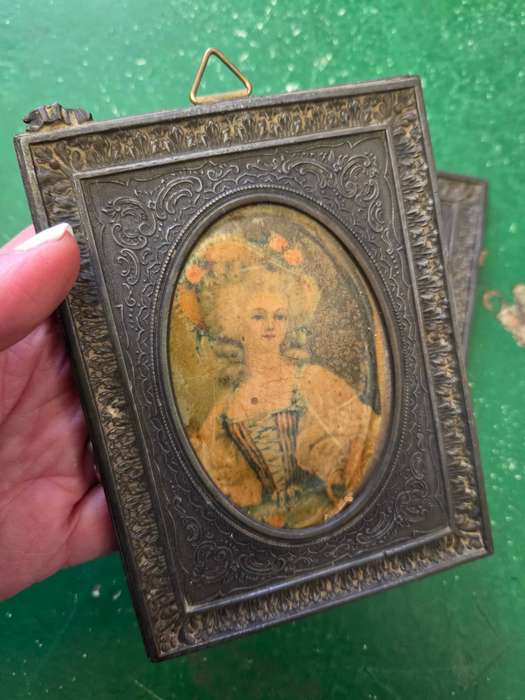 Beautiful Antique set of photos /prints of Victorian couple In metal frames Size -13.5cm x 10cm each