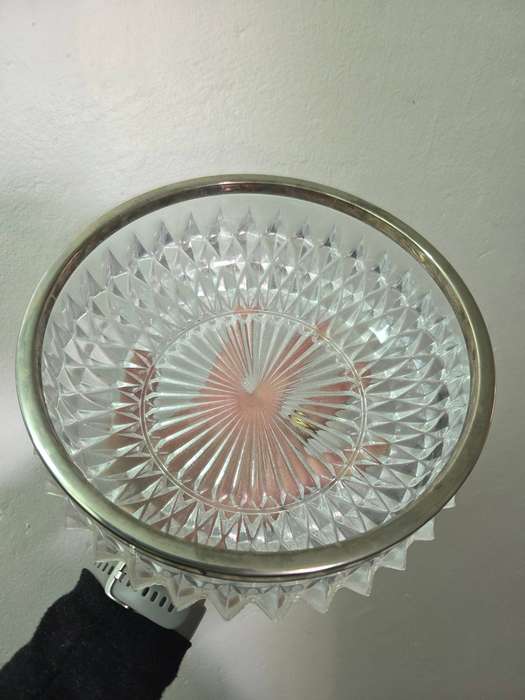 Heavy Vintage Crystal Salad Bowl with Silver Plated rim