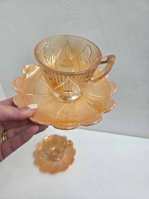 2 x Vintage Carnival Glass Duos - Cups and Saucers Perfect condition - Just beautiful