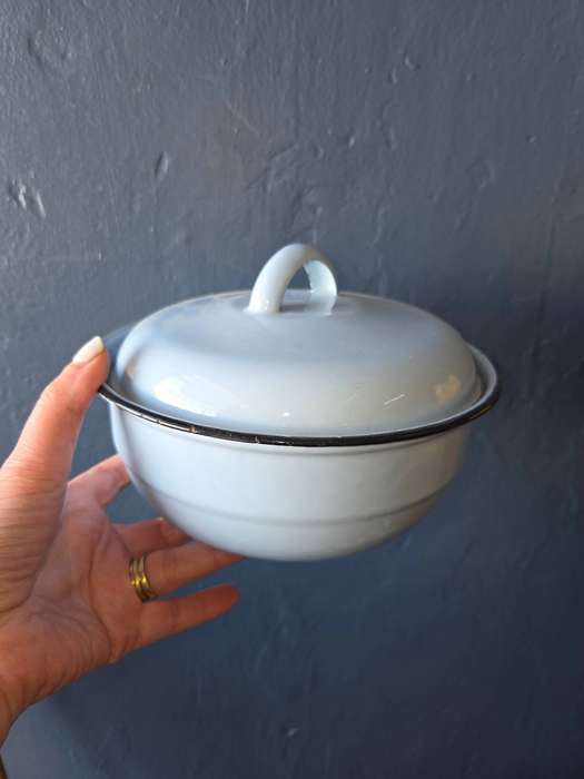 Light Blue enamel dish with lid