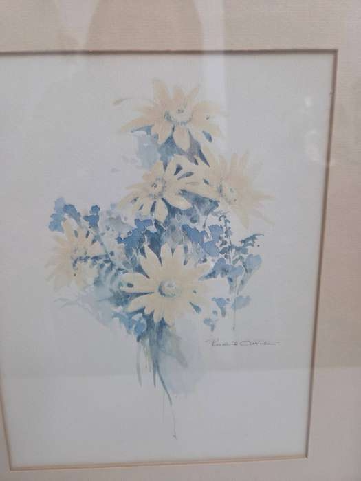 Framed print by artist Rosalind Oesterle - floral water color print Size - 34cm x 29cm