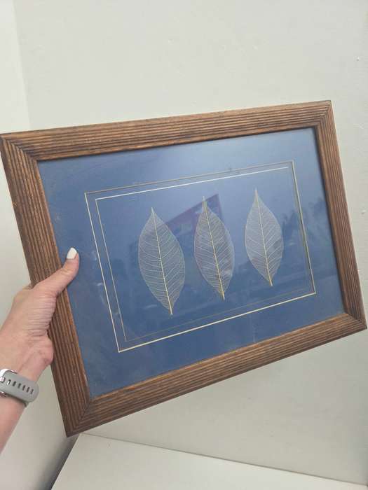 Large Framed decor piece with leaf detail - in beautiful wooden frame Size - 45cm x 36cm