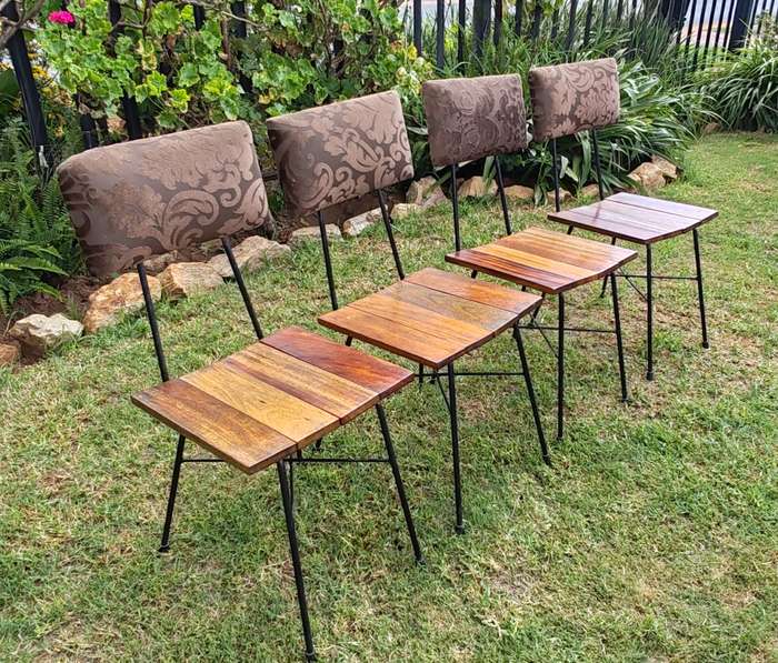4 Metal wooden slattered padded back chairs