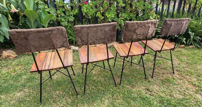 4 Metal wooden slattered padded back chairs