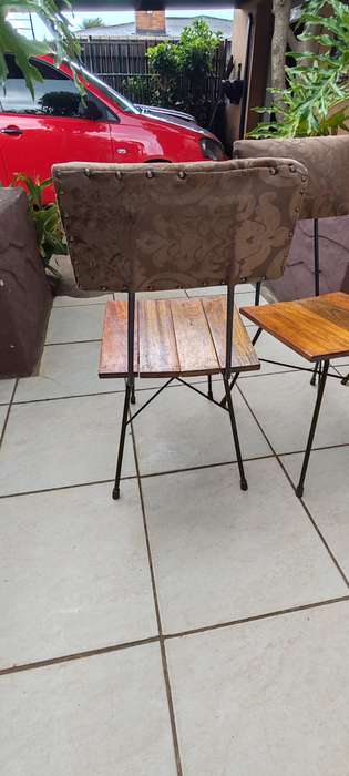 4 Metal wooden slattered padded back chairs