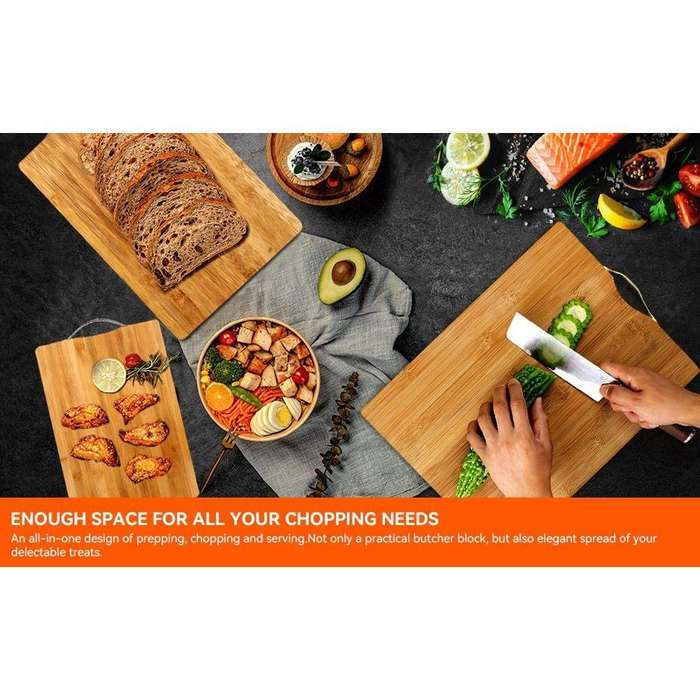 Bamboo Cutting Board with Aluminum Handle - 22cm x 32cm x 1.7cm