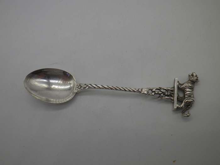 Sterling Silver TIGER FIGURAL teaspoon. Malaysia. 10.06 grams. 10cm long