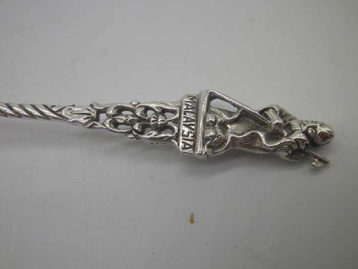 Sterling Silver FIGURAL Souvenir spoon, Malaysia. Wise Old man. 10.45 grams. 11cm long