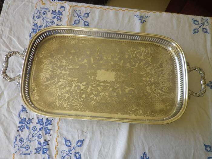 Handsome Large Vintage Silver Plate on Brass Tray Gallery Tray. Good quality and Condition