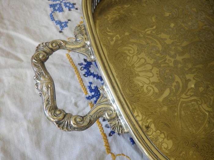 Handsome Large Vintage Silver Plate on Brass Tray Gallery Tray. Good quality and Condition