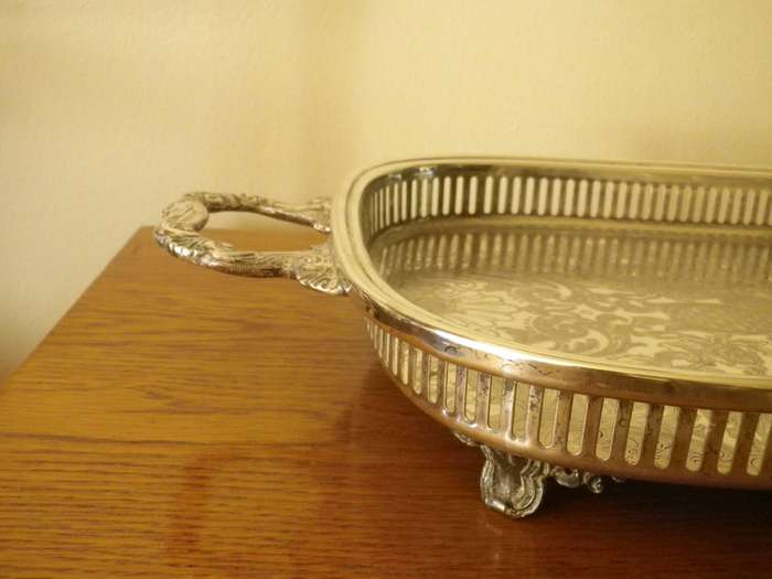 Handsome Large Vintage Silver Plate on Brass Tray Gallery Tray. Good quality and Condition