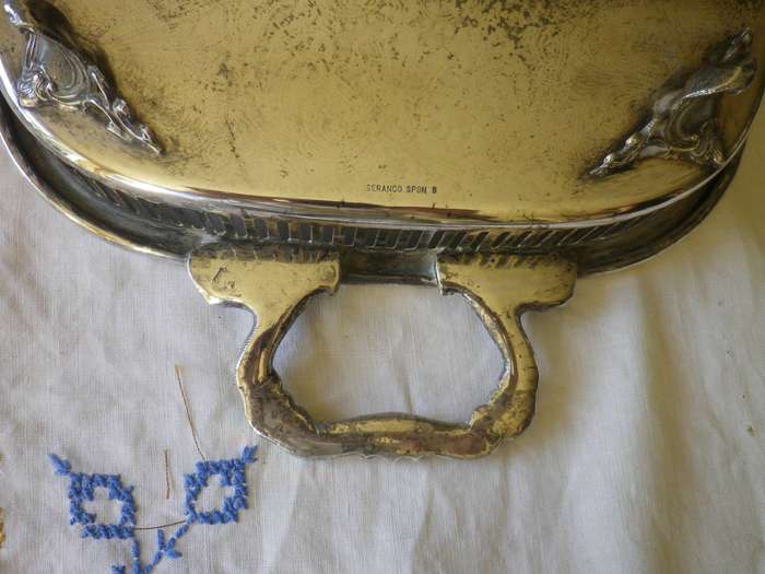Handsome Large Vintage Silver Plate on Brass Tray Gallery Tray. Good quality and Condition
