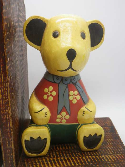 Cute Pair TEDDY Bear painted wood bookends.