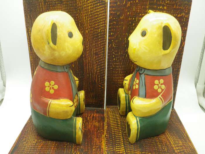 Cute Pair TEDDY Bear painted wood bookends.