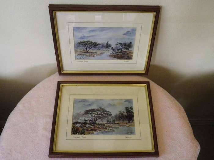 PAIR KRUGER NATIONAL PARK FRAMED Limited Edition SIGNED PRINTS 27x 22cm