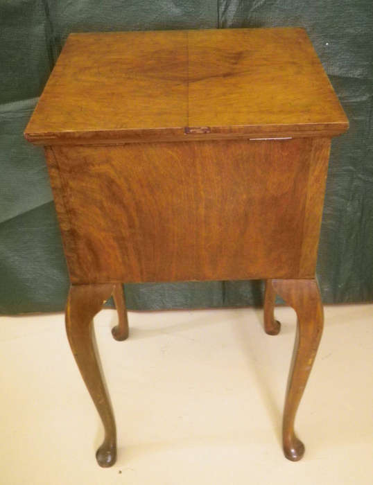 Stunning Vintage Burr Walnut Veneer standing sewing box on Queen Anne legs