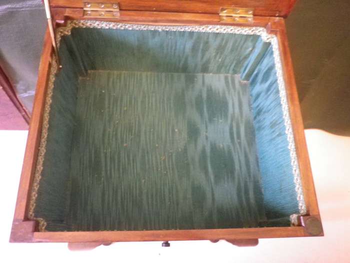 Stunning Vintage Burr Walnut Veneer standing sewing box on Queen Anne legs