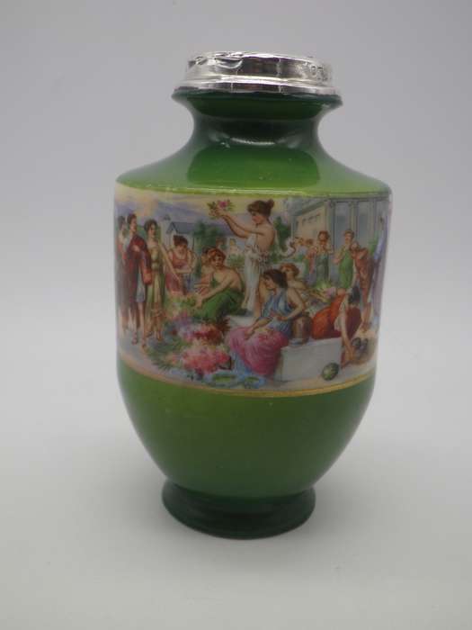 Antique Victorian porcelain vase with Hallmarked Silver rim. London 1910