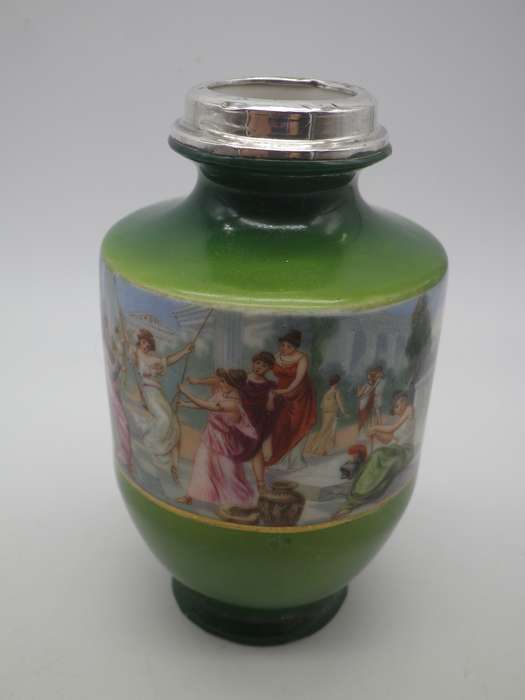 Antique Victorian porcelain vase with Hallmarked Silver rim. London 1910