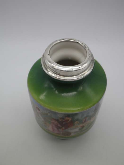 Antique Victorian porcelain vase with Hallmarked Silver rim. London 1910