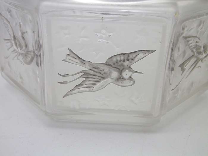 French 1920s SJ Viard Glass powder bowl & hallmarked silver & enamel lid Birmingham 1931