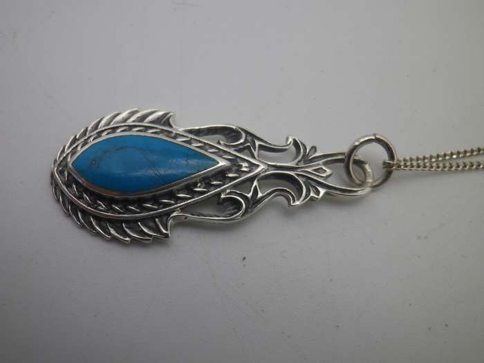 Vintage Turquoise & Sterling Silver Pendant on Sterling Silver box chain.
