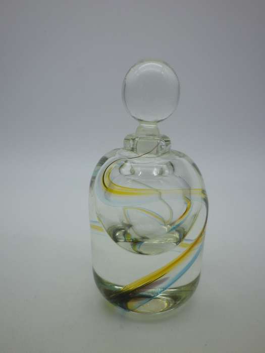 DAVID READE Glass Scent perfume bottle with stopper.  Designer SA ART GLASS 10 x 4.5cm
