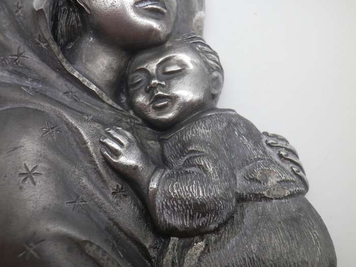 Cast Pewter Madonna & Child Vintage Icon for mounting. Exquisite. 16.5 x 9cm x 2.5