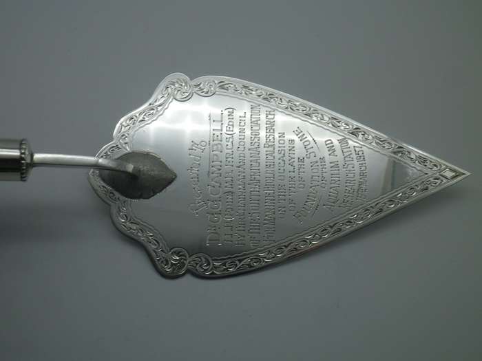 RARE!!! Sterling Silver Presentation Trowel Commemorating opening of DURBAN AQUARIUM! 11 March 1957